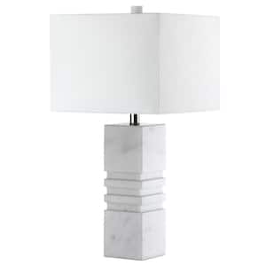 Faye 27 in. White Marble Table Lamp with Off-White Shade