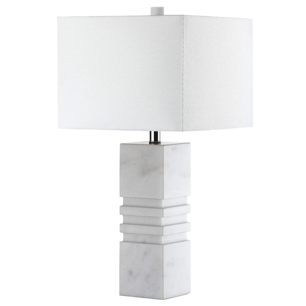 SAFAVIEH Faye 27 in. White Marble Table Lamp with Off-White Shade