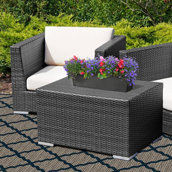 Fiorella Medium Black Rubber Self-Watering Table Trough Planter with Drainage Holes (6.2 in. L x 24 in. W x 6 in. H)