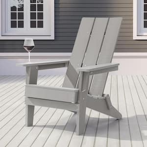 Light Gray Folding Adirondack Chair, Waterproof HIPS High Load Capacity Patio Chair with Wide Armrests (1-Piece)