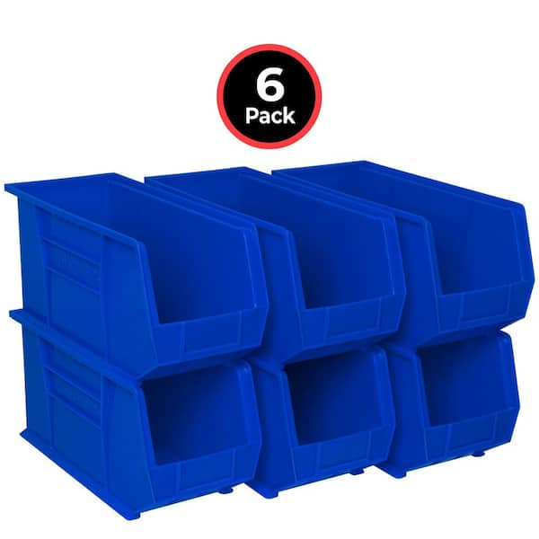 30265 Plastic Stackable Storage Bins, 18 in. x 8-1/4 in. x 9 in. Blue, 6-pack