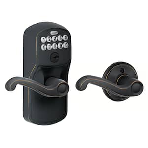 Plymouth Aged Bronze Electronic Keypad Door Lock with Flair Handle and Auto Lock