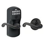 Plymouth Aged Bronze Electronic Keypad Door Lock with Flair Door Lever Featuring Flex Lock