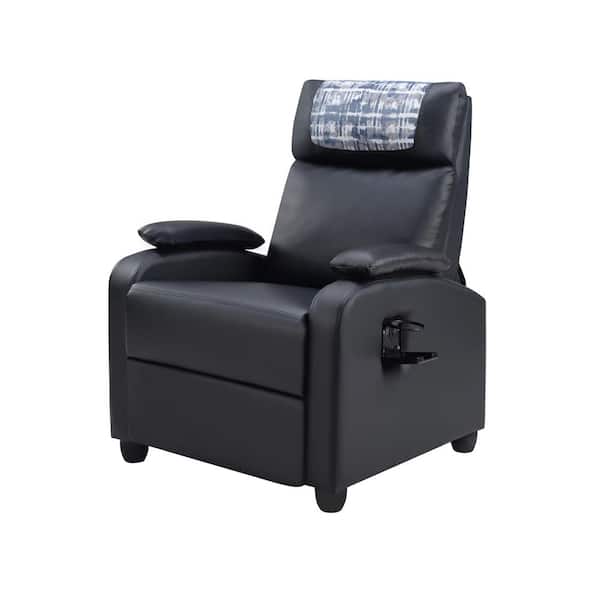 QYWDYC 28 in. Rolled Arm Faux Leather Rectangle Sofa with Reclining & Cup Holder & Adjustable Footrest in. Classic Black