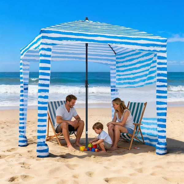 Beach Cabana with Side Wall, UPF 50+ Protection Cabana Tent with Sand Pockets, Blue Stripes, 6 x 6 ft., 2025 Update