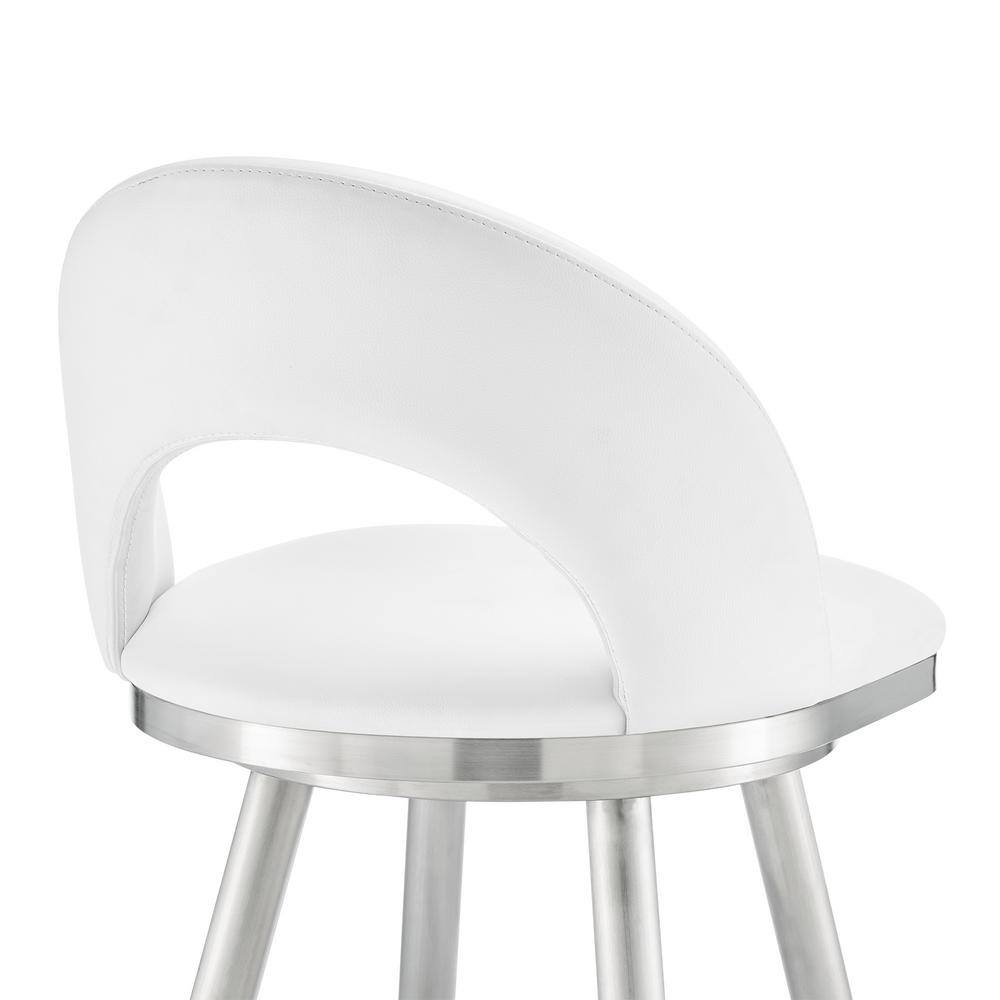 Lottech 34" White Faux Leather & Chrome Swivel Bar Stool