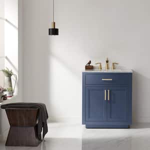 Ivy 30 in. Bath Vanity in Royal Blue with Carrara Marble Vanity Top in White with White Basin