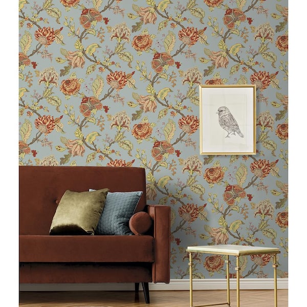 Blue Dusk Kianna Jacobean Vinyl Peel and Stick Wallpaper Roll (30.75 sq. ft.)