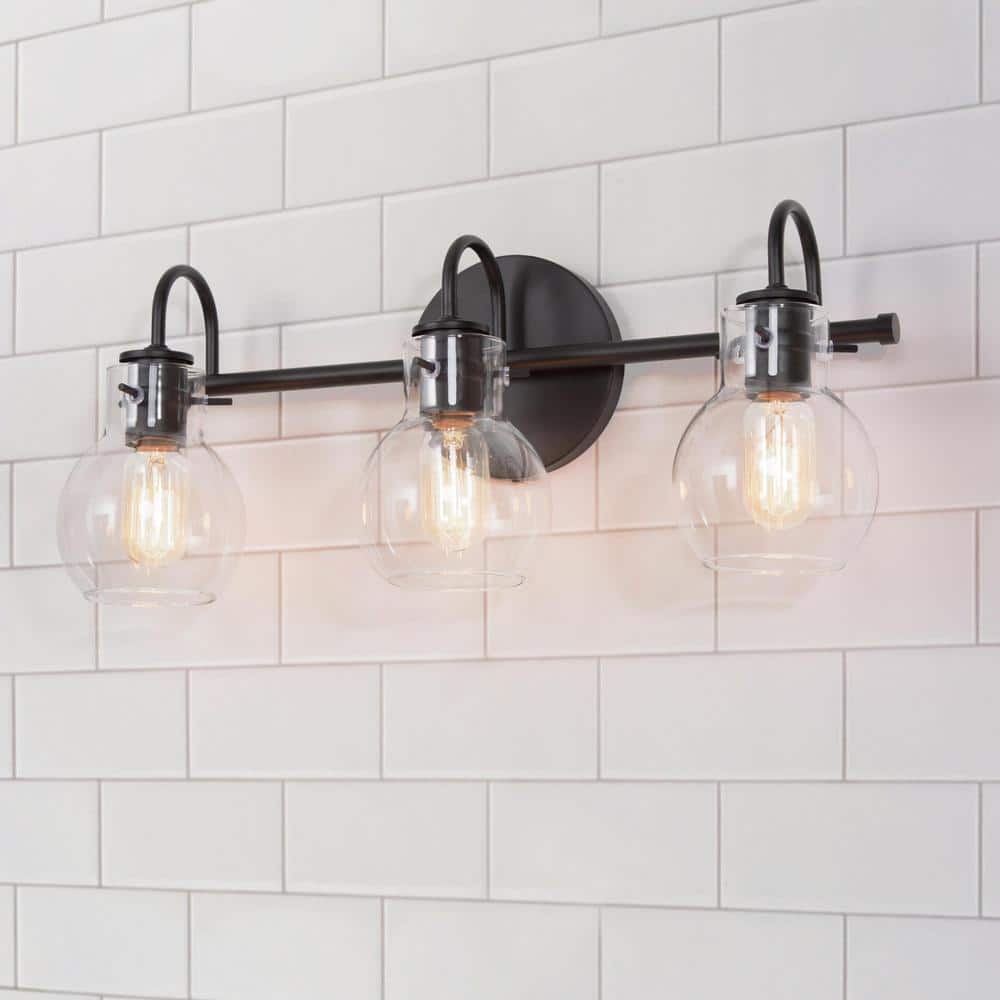 LNC Modern Industrial 22 in. 3-Light Black Bathroom Vanity Light Wall Sconce with Clear Globe ...