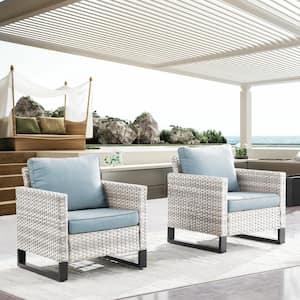 Valenta Light Gray Wicker Outdoor Lounge Chair with Baby blue Cuhsions（2-Pack）
