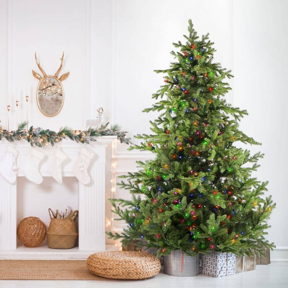 9-Ft Woodside Pine Artificial Christmas Tree with Multicolor LED Lights