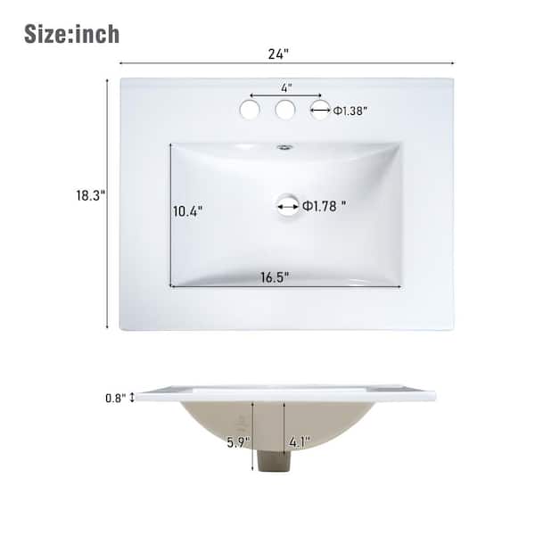 24 in. W Freestanding Bath Vanity with White Ceramic sink, 2 Drawers and 1 Door in Blue