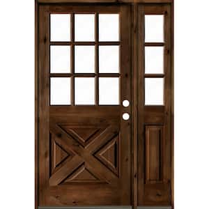 46 in. x 80 in. Alder 2-Panel Left-Hand/Inswing Clear Glass Provincial Stain Wood Prehung Front Door w/Right Sidelite