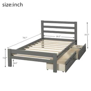 Twin Grey No Box Spring Needed Twin Bed Frame Solid Wood Bed with Drawers Kids Platform Twin Bed with Storage