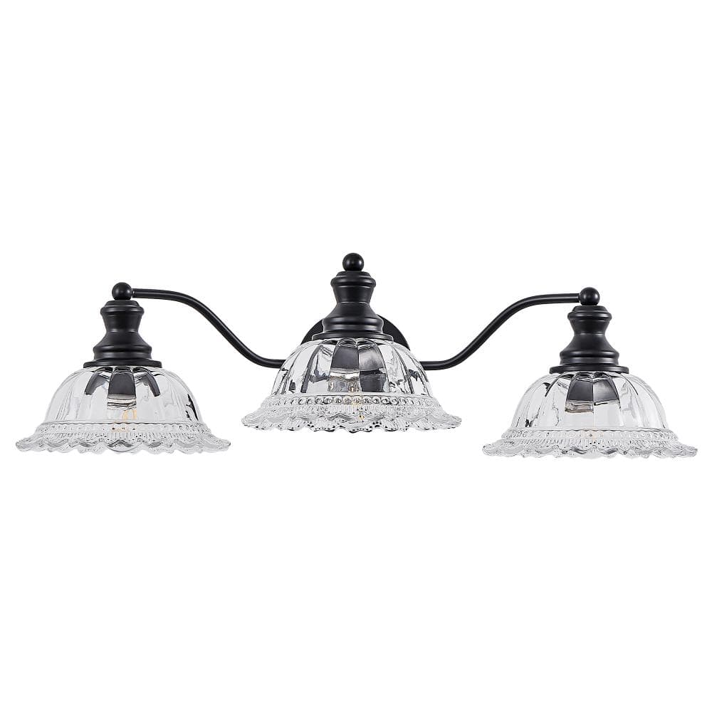 24 in. 3-Light Black Vintage Vanity Light Wall Light Over Mirror Elegant Bathroom Wall Sconce with Floral Glass Shade price history on PriceWatchPro