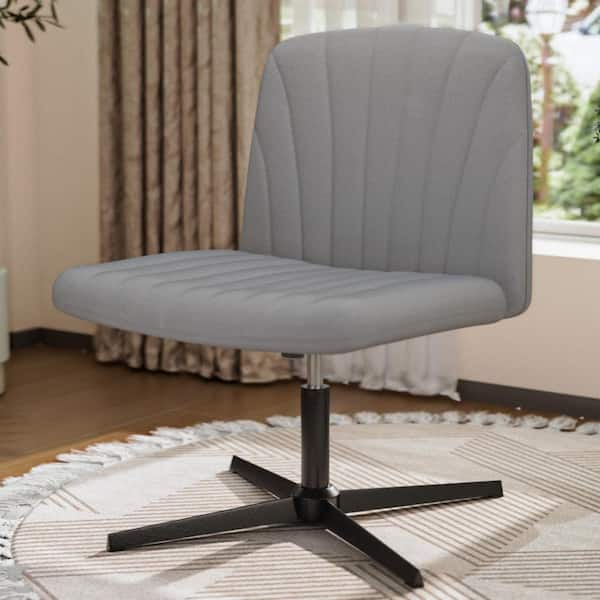 Hoffree Fabric Seat Armless Task Chair Adjustable Height Criss Cross Legged Office Chair in Gray No Wheels