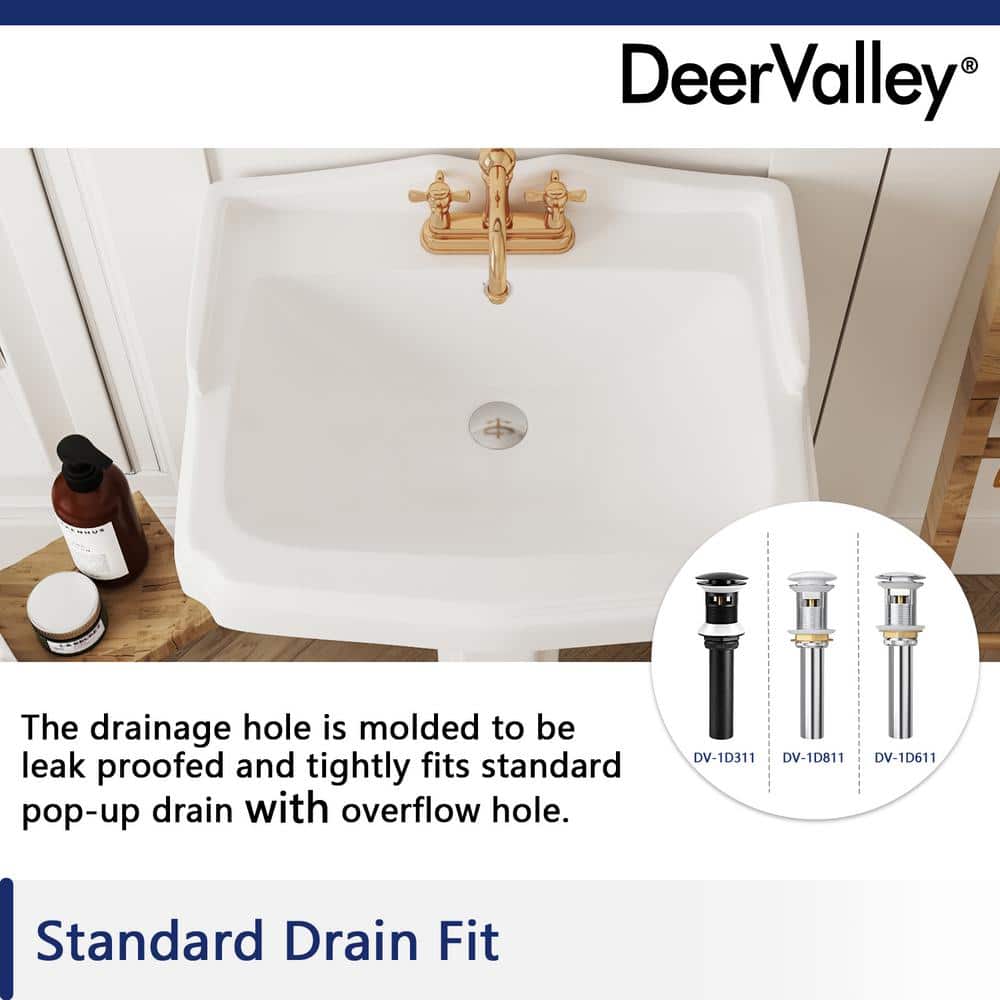 Dynasty 35.5" White Ceramic Pedestal Bathroom Sink with Overflow