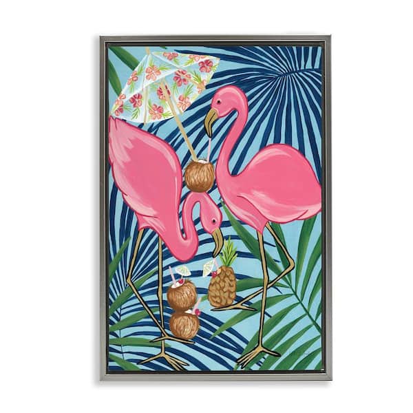 Stupell Industries Flamingo Happy Hour by Yvette St. Amant Gray Floater Frame Animal Graphic Art Print 25 in. x 17 in.