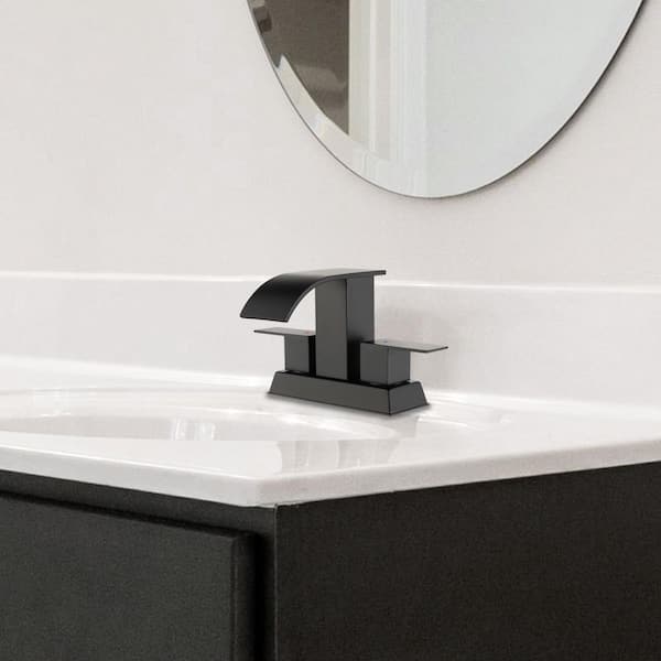 304 stainless steel 4 in. Centerset Double Handle Bathroom Faucet with Drain Kit Included in Black