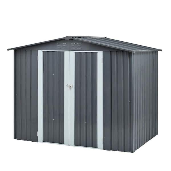 7 ft. W x 6 ft. D Dark Gray Metal Shed with Double Doors for Outdoor Use(42 sq. ft. )