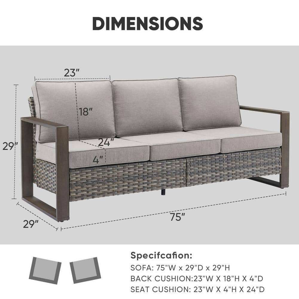 Gray Wicker and Steel Outdoor Three-Seat Sectional Sofa
