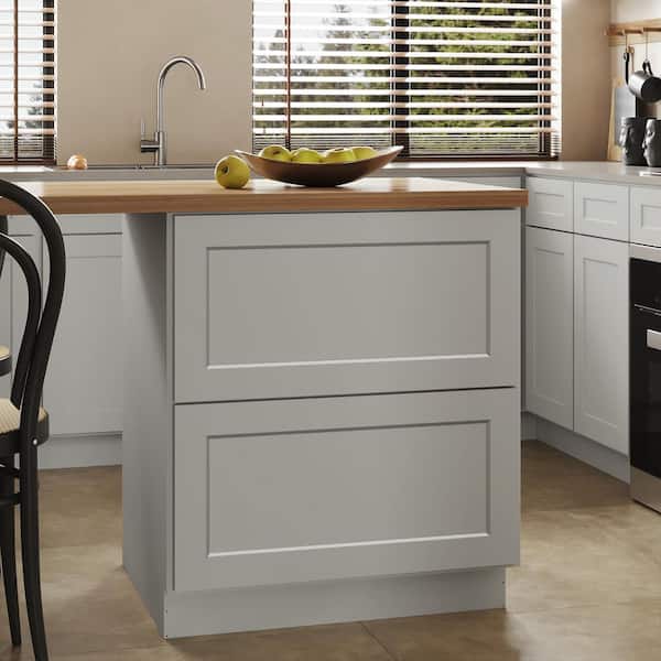 Hausvita 30 in. W x 24 in. D x 34.5 in. H in Shaker Dove Plywood Ready to Assemble Kitchen Base Cabinet with 2 Drawers