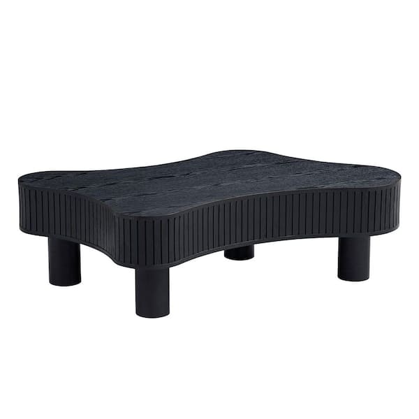 Sudzendf 42.52 in. Modern Wooden Handcraft Drum Coffee Table Irregular Shaped Coffee Table with Sturdy Pedestal Black