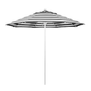9 ft. White Aluminum Commercial Market Patio Umbrella with Fiberglass Ribs and Push Lift in Cabana Classic Sunbrella