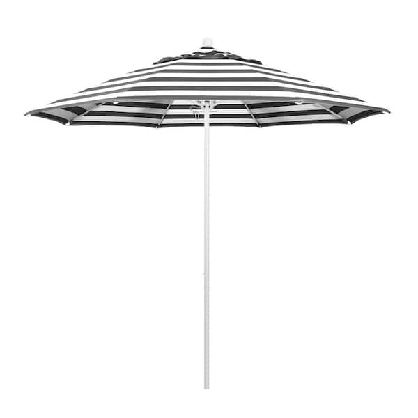 California Umbrella 9 ft. White Aluminum Commercial Market Patio Umbrella with Fiberglass Ribs and Push Lift in Cabana Classic Sunbrella