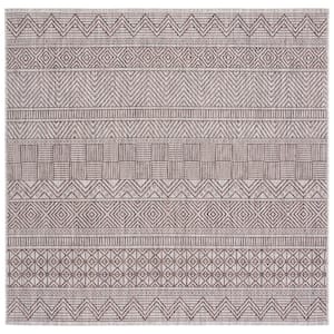 Courtyard Gray/Brown 7 ft. x 7 ft. Striped Tribal Chevron Indoor/Outdoor Patio  Square Area Rug