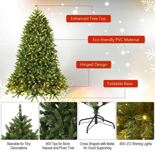 Gymax 5 ft. Pre-Lit Artificial Christmas Tree Hinged Fir Tree with 8 Flash  Modes LED Lights GYM06073 - The Home Depot