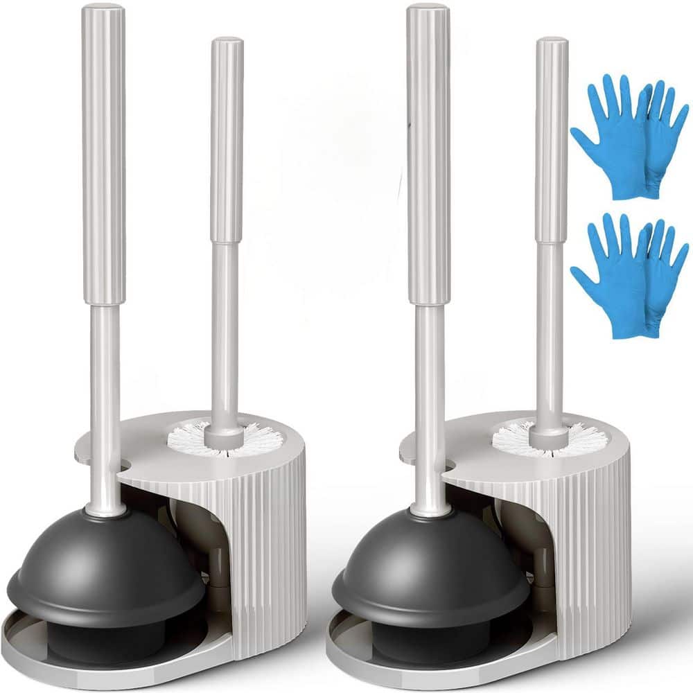 2 Pack 2 in 1 Toilet Brush and Holder Set with Plunger and Clean Gloves, Bathroom Cleaning Tools in Gray price history on PriceWatchPro