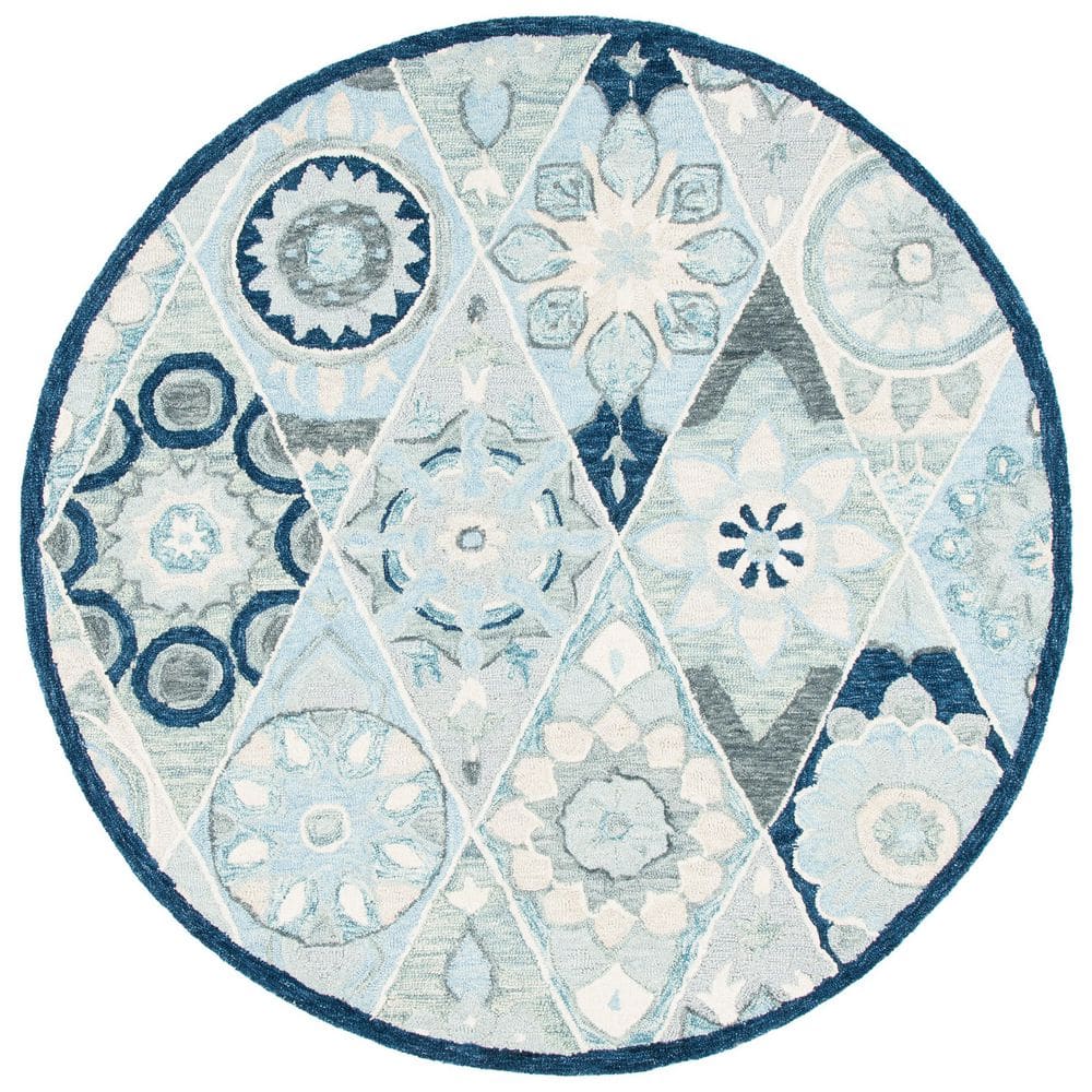 Suzani 6 ft. x 6 ft. Blue/Ivory Floral Border Round Area Rug price history on PriceWatchPro