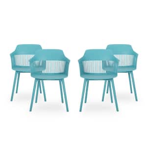 Dahlia Teal Plastic Outdoor Patio Dining Chair (4-Pack)