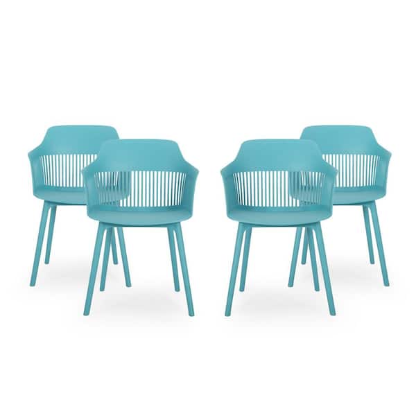 Dahlia Teal Plastic Outdoor Patio Dining Chair (4-Pack)