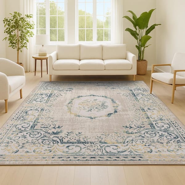 JONATHAN Y Rosalia Cottage Medallion Navy/Ivory 4 ft. x 6 ft. Area Rug