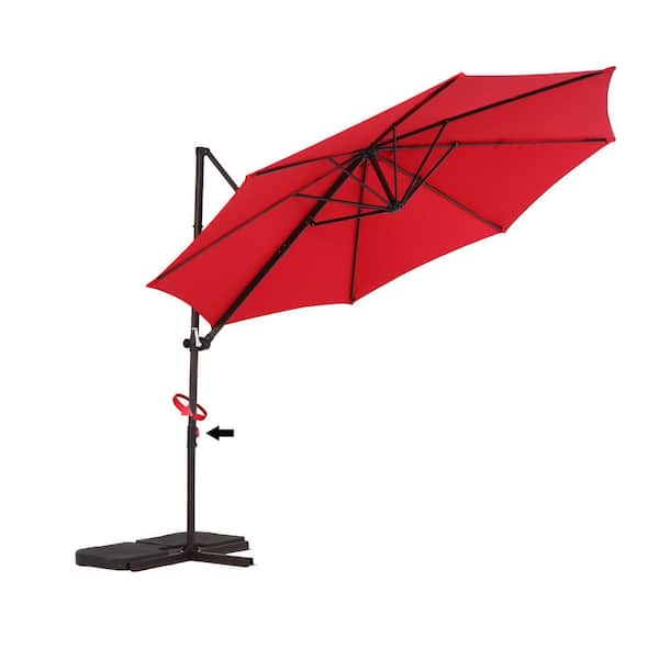 10 ft. Roman Cantilever Market Patio Umbrella in red Iron Solar Tilt Half Red