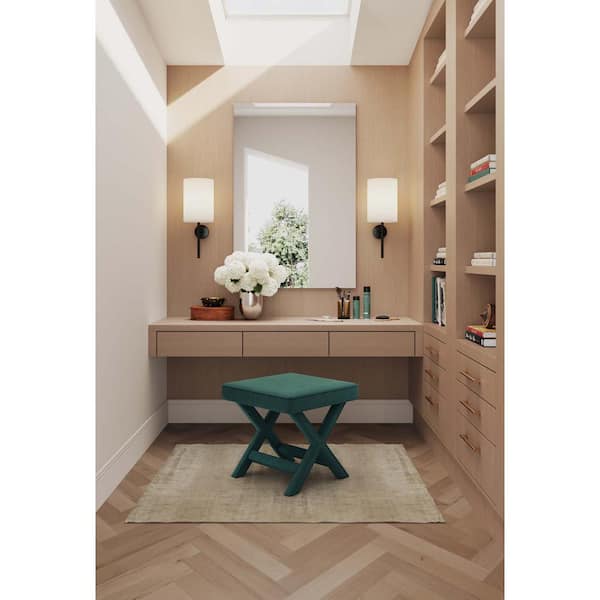 Manhattan Comfort Abigail Mid-Century Modern Green Velvet Upholstered Ottoman Bench