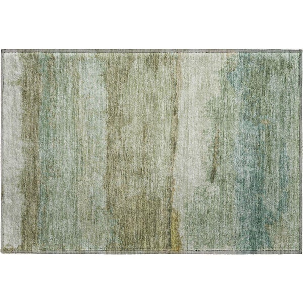 Mayfield Premium Machine Washable Abstract AMF2156 Green 2 ft. x 3 ft. Accent Rug