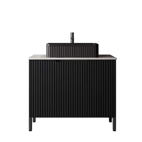 30 in. W Freestanding Bathroom Vanity in Black with Black Patterned Ceramic Top