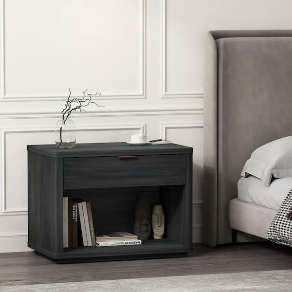 Evelyn Modern Charcoal Grey 1-Full Extension Drawer 32 in. W Nightstand