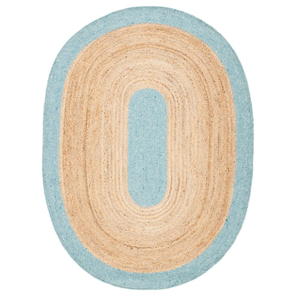 SAFAVIEH Braided Blue Natural 4 ft. x 6 ft. Oval Area Rug