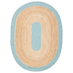 Braided Blue Natural 5 ft. x 7 ft. Oval Area Rug