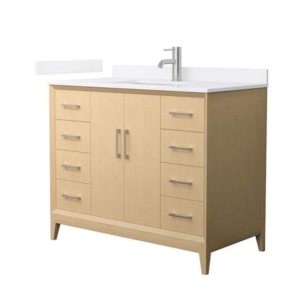 Janna 42 in. Single Freestanding White Oak Bath Vanity with White Quartz Top (Assembled)