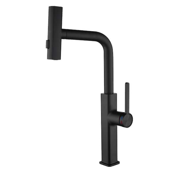17 in. Single Handle Pull Out Kitchen Faucet with 360° Swivel and 3-Function Spray in Matte Black