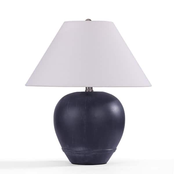 18 in. 1-Light Black Beside Table Lamp With Fabric Shade