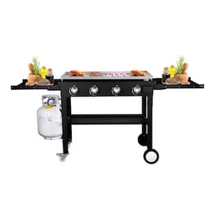 4-Burner Outdoor Foldable Propane Gas Grill in Black with Wheels
