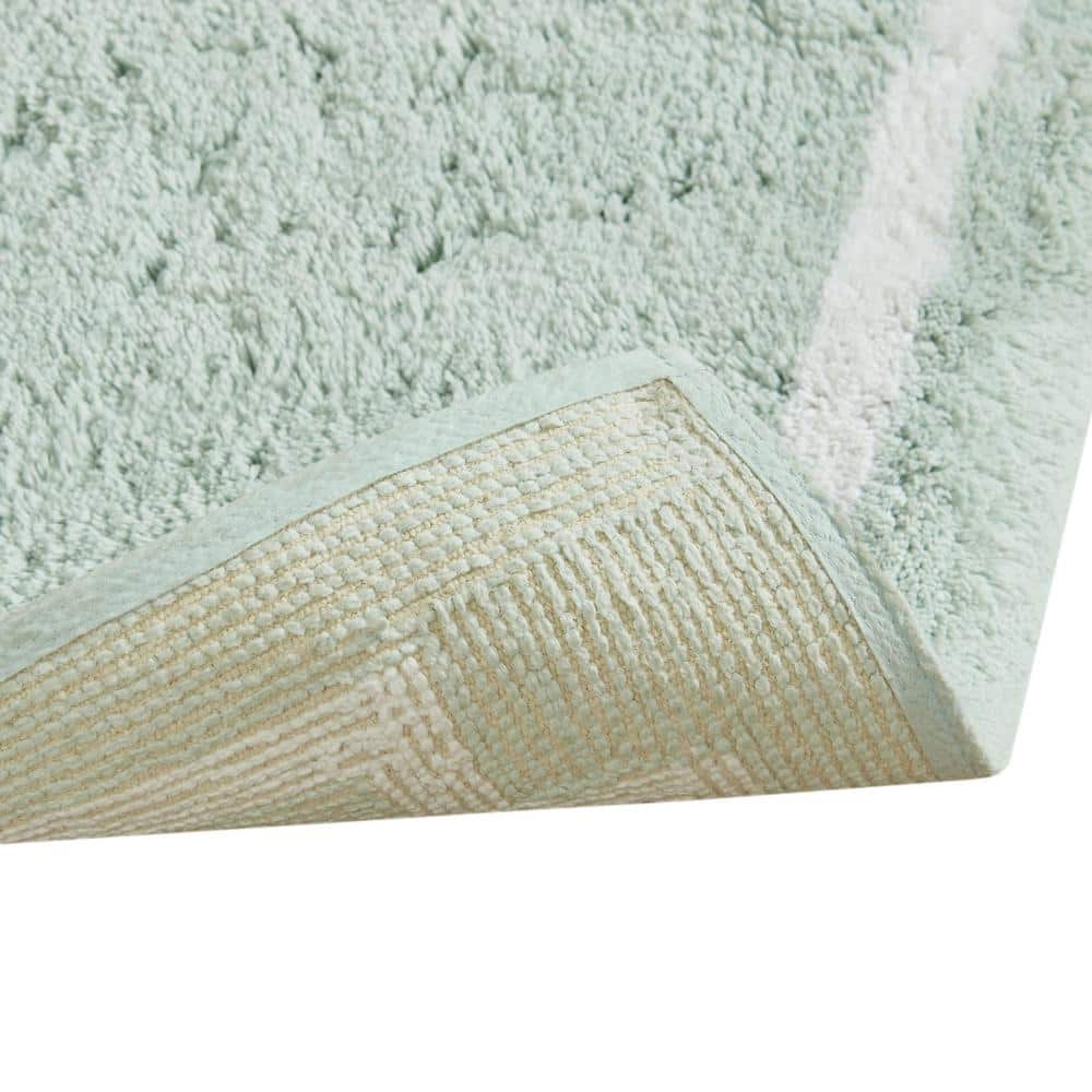 Seafoam Cotton Tufted Bath Rug with White Border