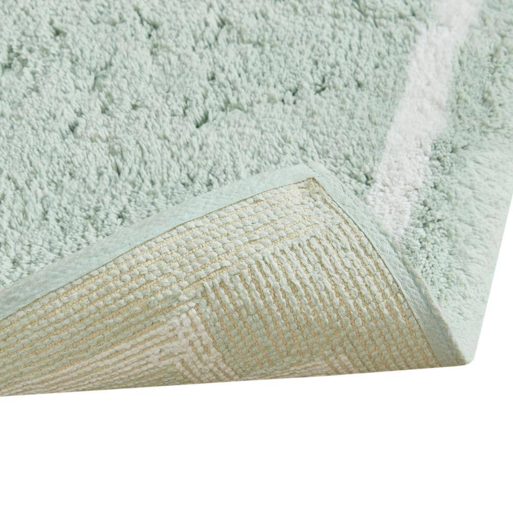 Seafoam Green Cotton Geometric Border Bath Rug 24" x 72"
