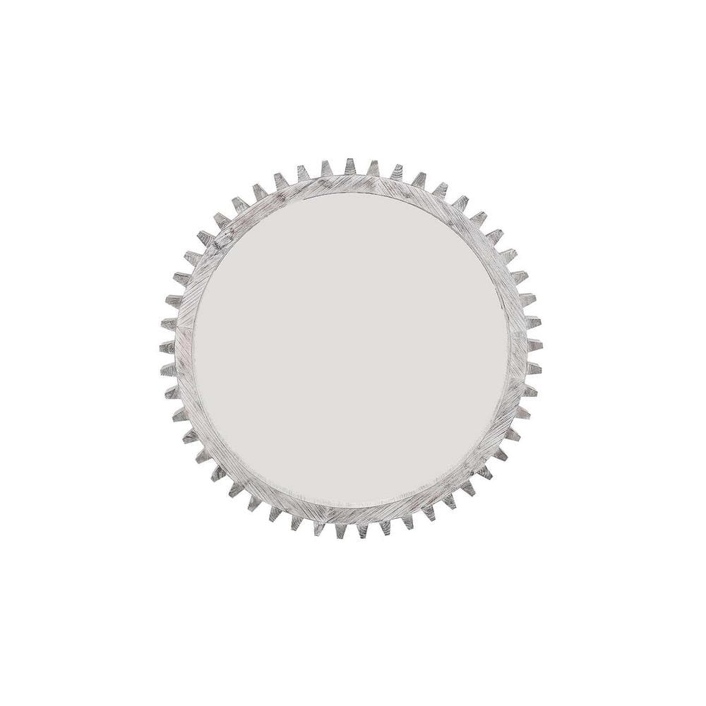 White 17 in. W x 17 in. Wood Round Hanging Gear Shape Decorative Mirrors, B